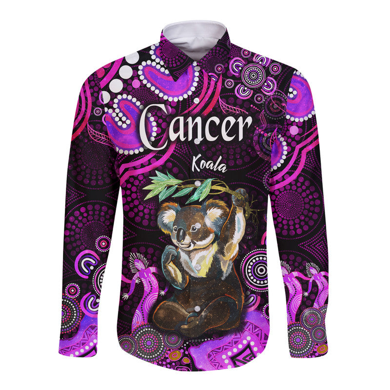 custom-personalised-australian-astrology-hawaii-long-sleeve-button-shirt-cancer-koala-zodiac-aboriginal-vibes-pink