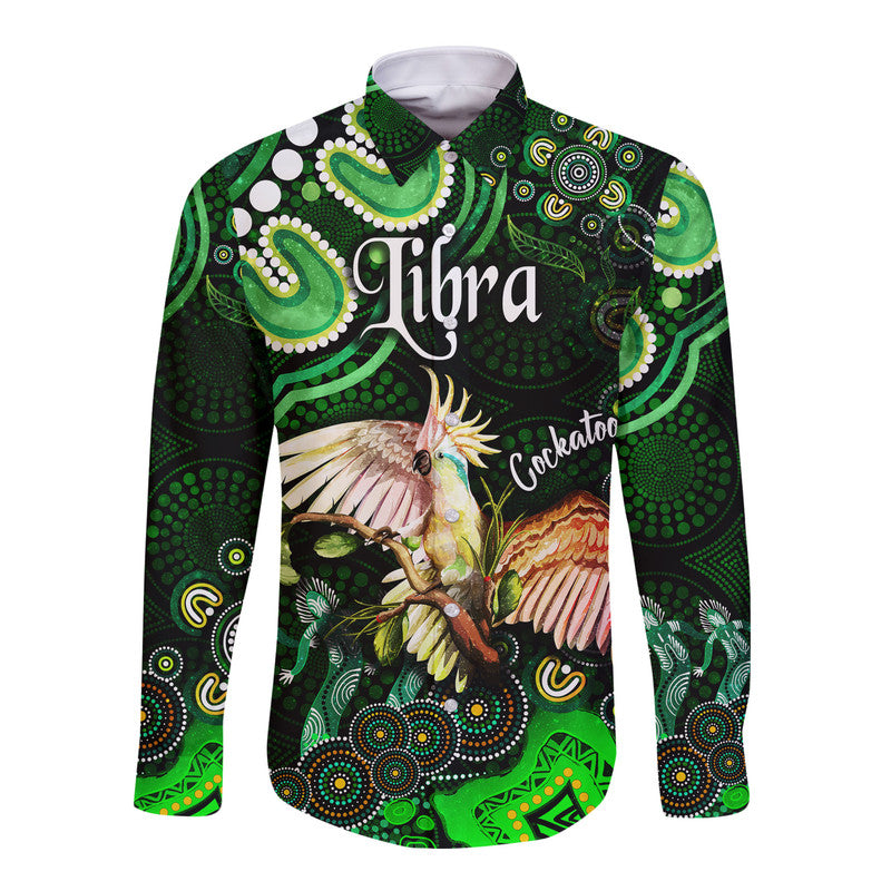 custom-personalised-australian-astrology-hawaii-long-sleeve-button-shirt-libra-cockatoo-glider-zodiac-aboriginal-vibes-green