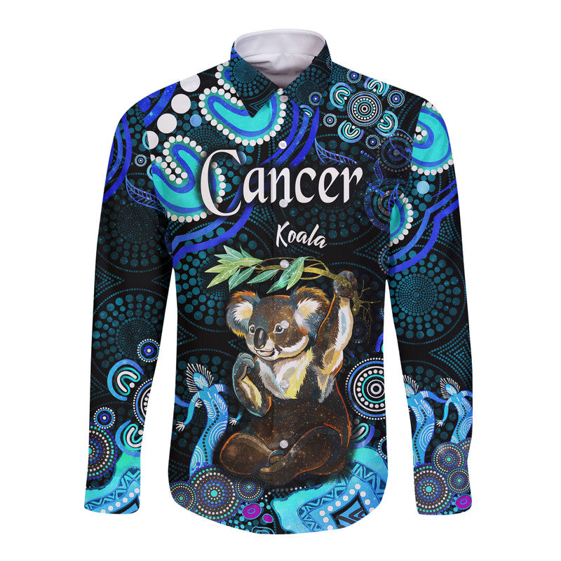 custom-personalised-australian-astrology-hawaii-long-sleeve-button-shirt-cancer-koala-zodiac-aboriginal-vibes-blue