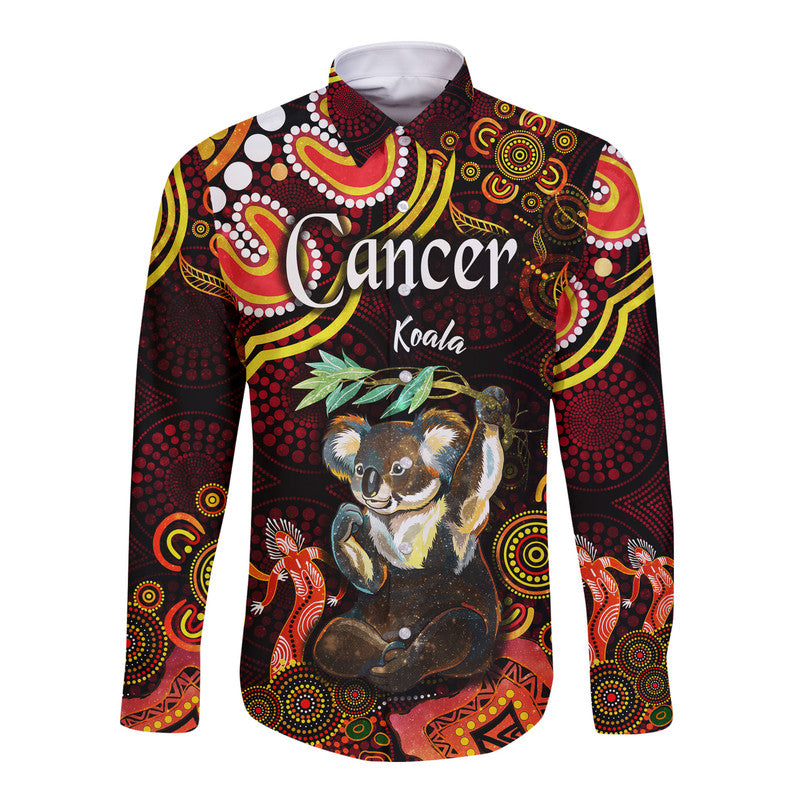 custom-personalised-australian-astrology-hawaii-long-sleeve-button-shirt-cancer-koala-zodiac-aboriginal-vibes-red