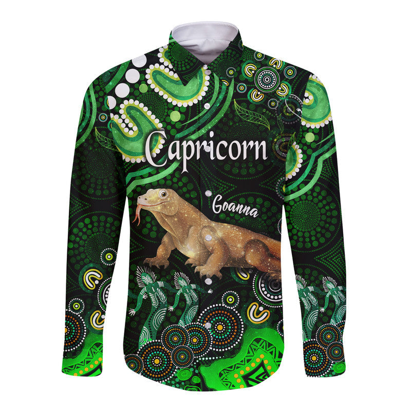 custom-personalised-australian-astrology-hawaii-long-sleeve-button-shirt-capricorn-goanna-zodiac-aboriginal-vibes-green