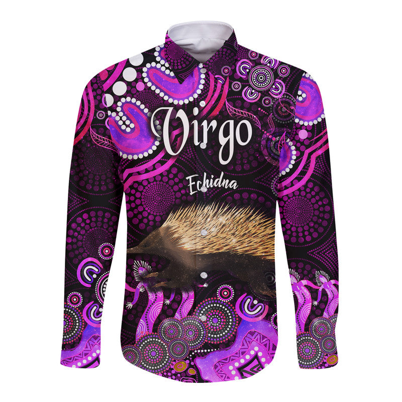 custom-personalised-australian-astrology-hawaii-long-sleeve-button-shirt-virgo-echidna-zodiac-aboriginal-vibes-pink