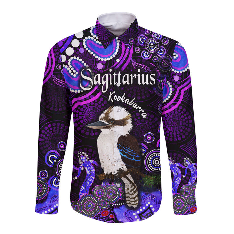 custom-personalised-australian-astrology-hawaii-long-sleeve-button-shirt-sagittarius-kookaburra-zodiac-aboriginal-vibes-purple