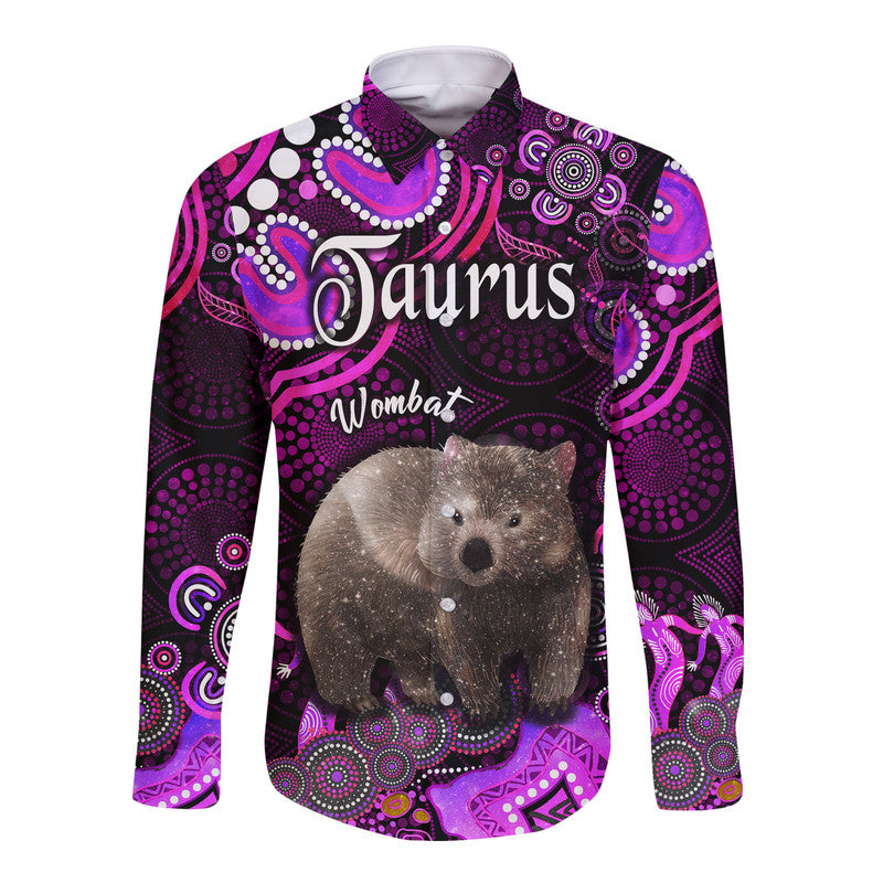 custom-personalised-australian-astrology-hawaii-long-sleeve-button-shirt-taurus-wombat-zodiac-aboriginal-vibes-pink