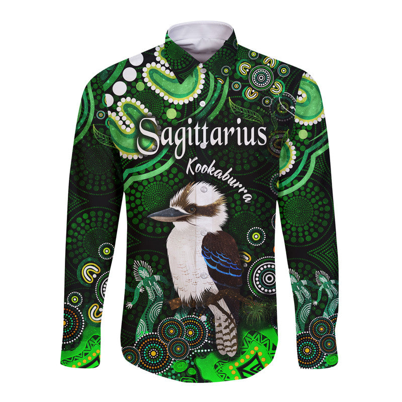 custom-personalised-australian-astrology-hawaii-long-sleeve-button-shirt-sagittarius-kookaburra-zodiac-aboriginal-vibes-green