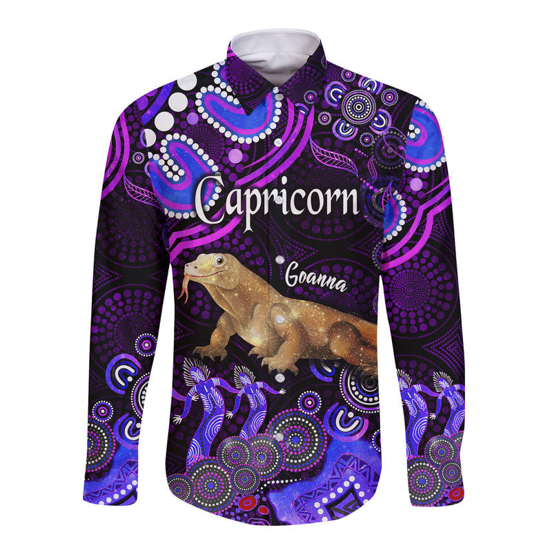 custom-personalised-australian-astrology-hawaii-long-sleeve-button-shirt-capricorn-goanna-zodiac-aboriginal-vibes-purple