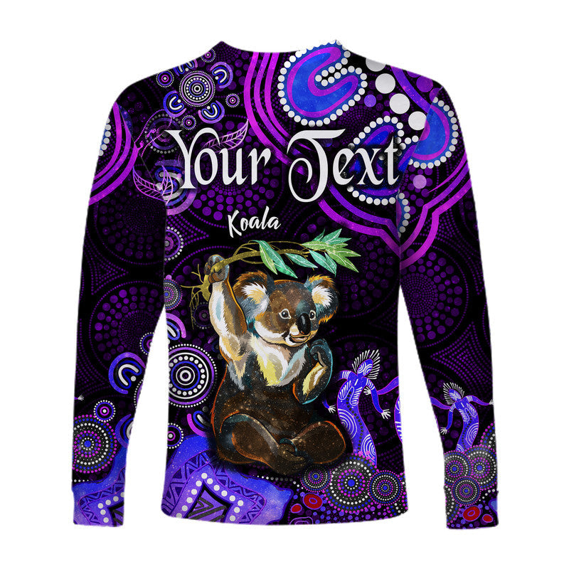 custom-personalised-australian-astrology-long-sleeve-shirt-cancer-koala-zodiac-aboriginal-vibes-purple