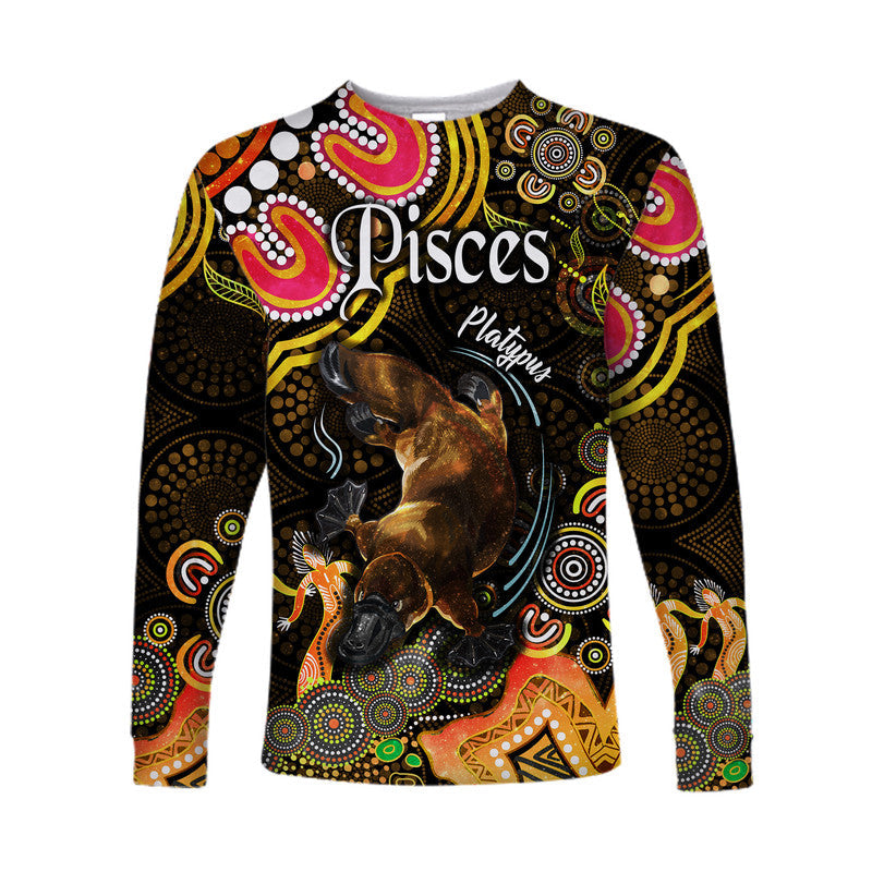 custom-personalised-australian-astrology-long-sleeve-shirt-pisces-platypus-zodiac-aboriginal-vibes-gold