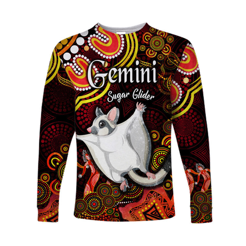 custom-personalised-australian-astrology-long-sleeve-shirt-gemini-sugar-glider-zodiac-aboriginal-vibes-red