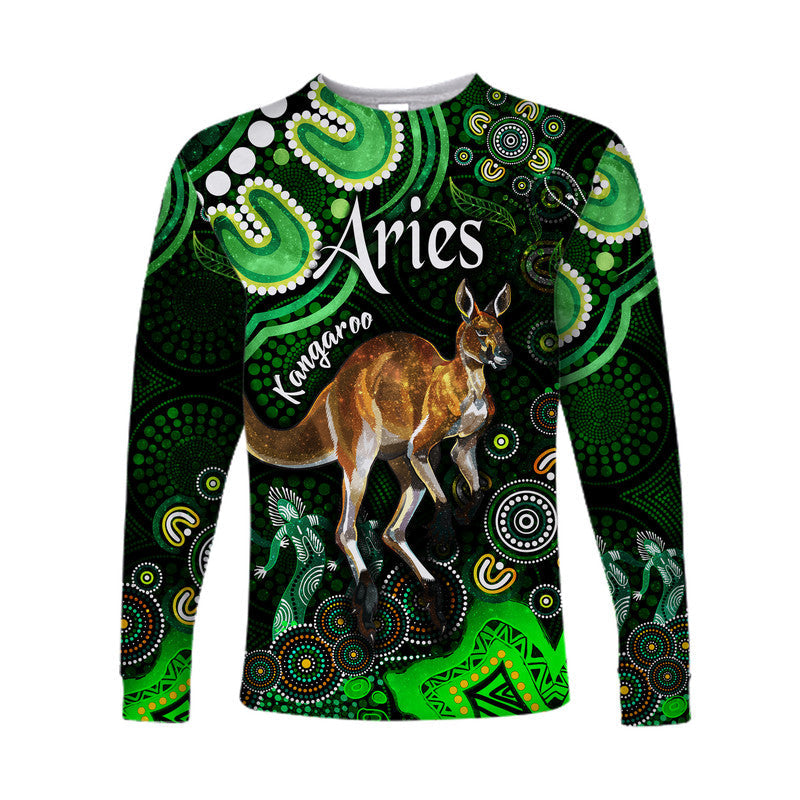 custom-personalised-australian-astrology-long-sleeve-shirt-aries-kangaroo-zodiac-aboriginal-vibes-green