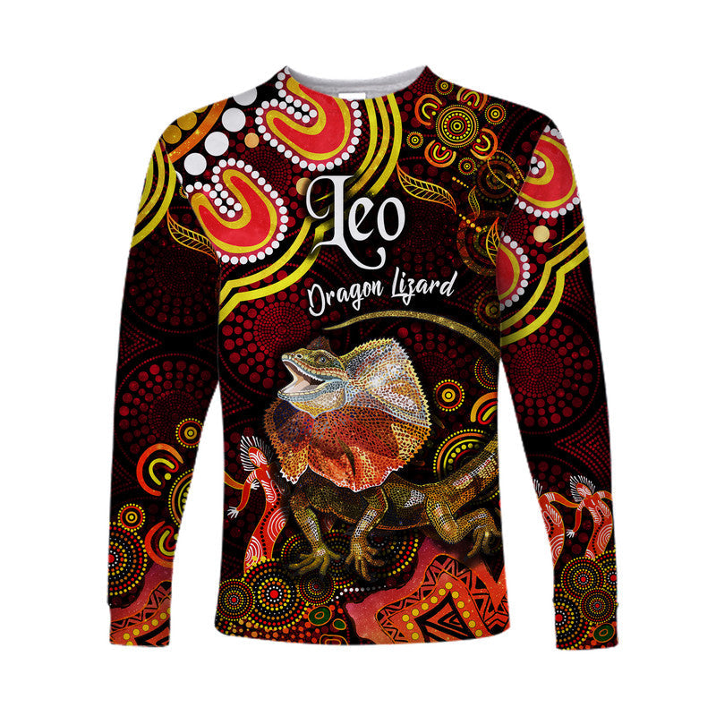 custom-personalised-australian-astrology-long-sleeve-shirt-leo-dragon-lizard-zodiac-aboriginal-vibes-red