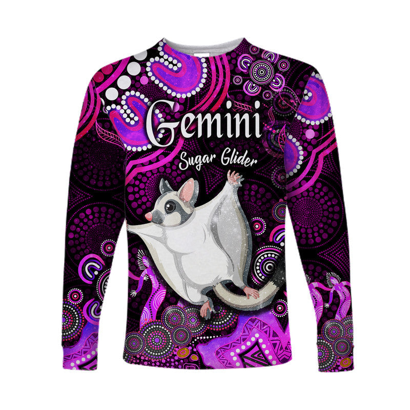 custom-personalised-australian-astrology-long-sleeve-shirt-gemini-sugar-glider-zodiac-aboriginal-vibes-pink
