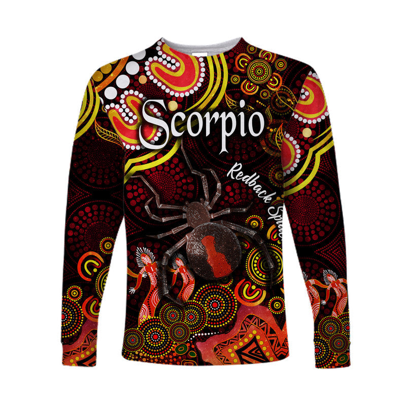 custom-personalised-australian-astrology-long-sleeve-shirt-scorpio-redback-spider-zodiac-aboriginal-vibes-red