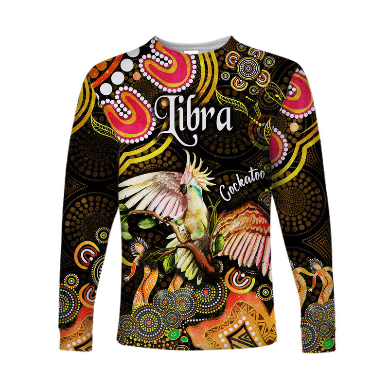 custom-personalised-australian-astrology-long-sleeve-shirt-libra-cockatoo-glider-zodiac-aboriginal-vibes-gold