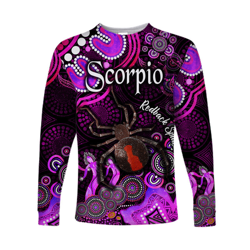 custom-personalised-australian-astrology-long-sleeve-shirt-scorpio-redback-spider-zodiac-aboriginal-vibes-pink