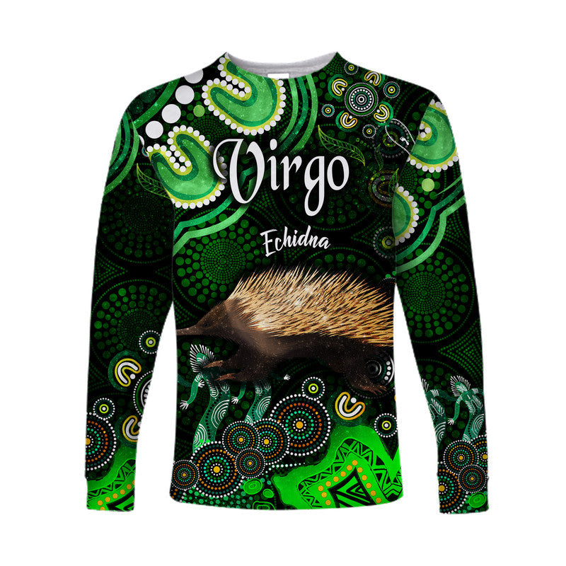 custom-personalised-australian-astrology-long-sleeve-shirt-virgo-echidna-zodiac-aboriginal-vibes-green