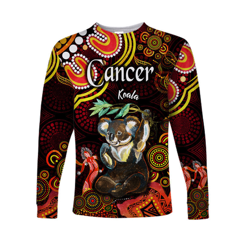 custom-personalised-australian-astrology-long-sleeve-shirt-cancer-koala-zodiac-aboriginal-vibes-red