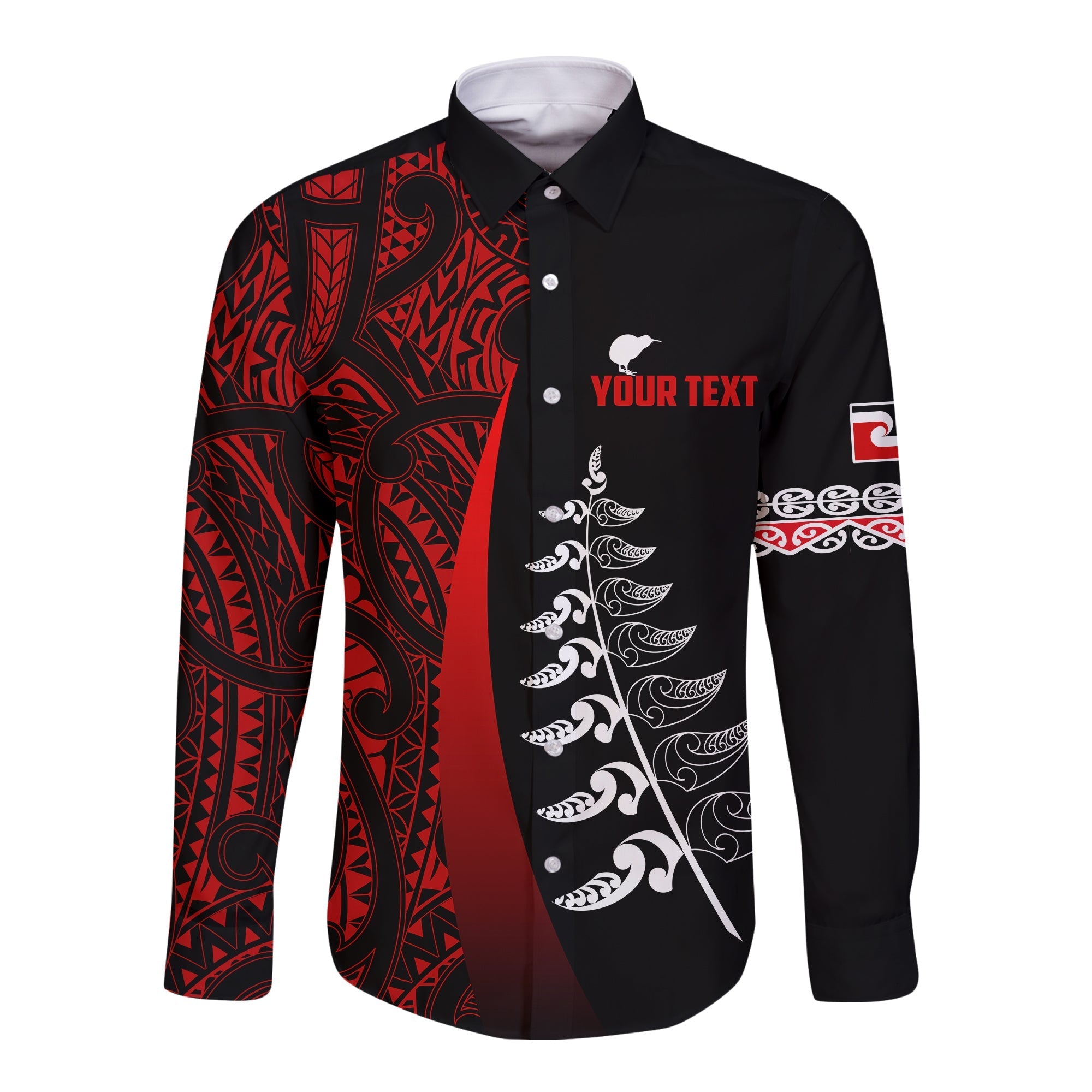 custom-personalised-waitangi-day-long-sleeve-button-shirt-maori-mix-fern-style-red-lt13