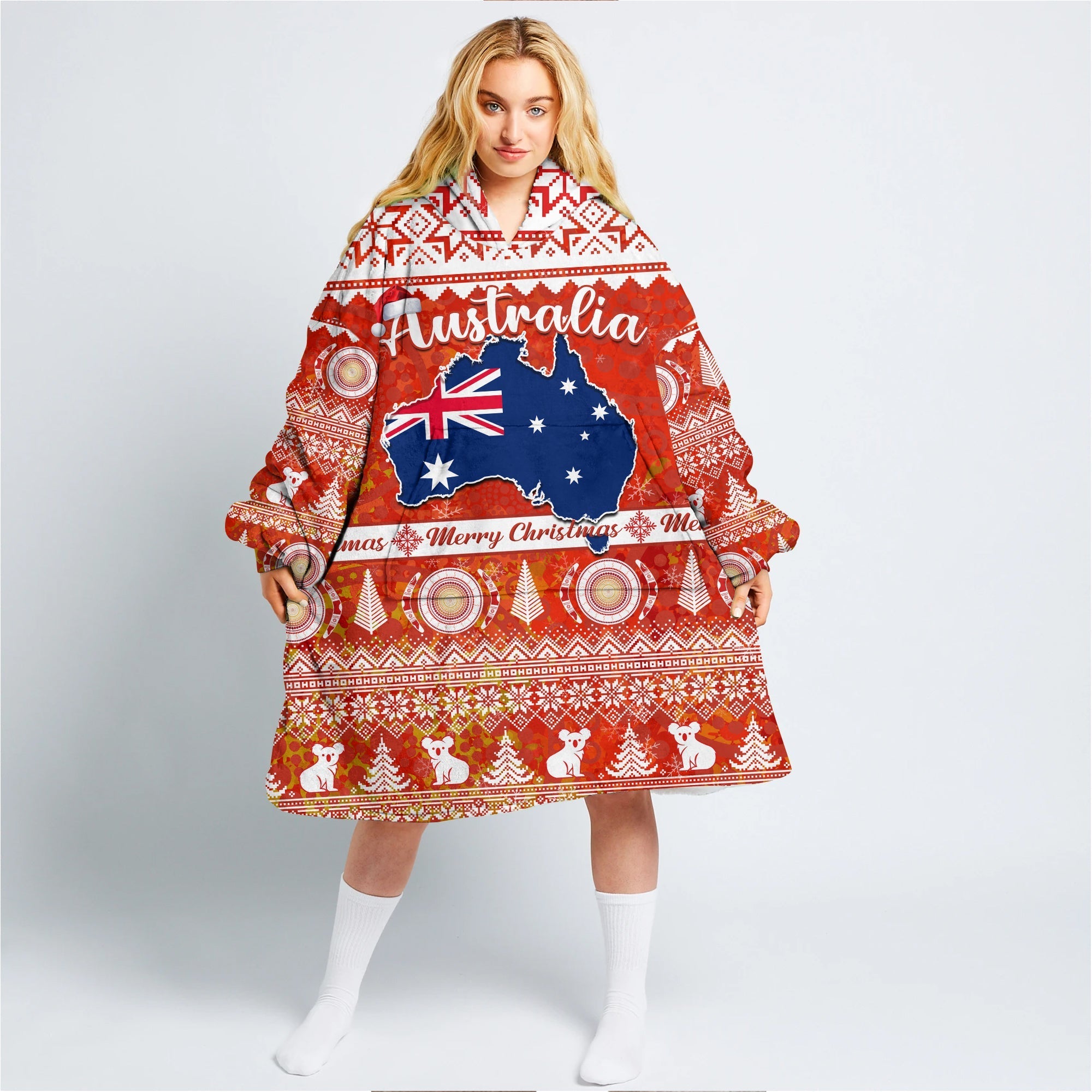 custom-personalised-australia-wearable-hoodie-blanket-australian-map-aboriginal-painting-merry-christmas
