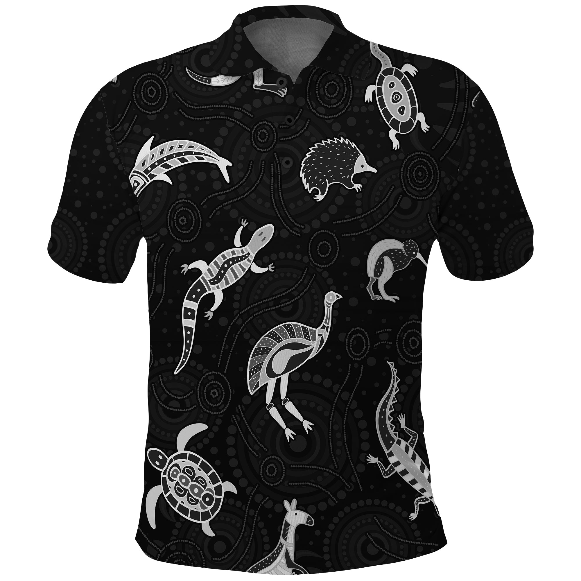 custom-personalised-aboriginal-art-polo-shirt-animals-australia-version-black-lt13