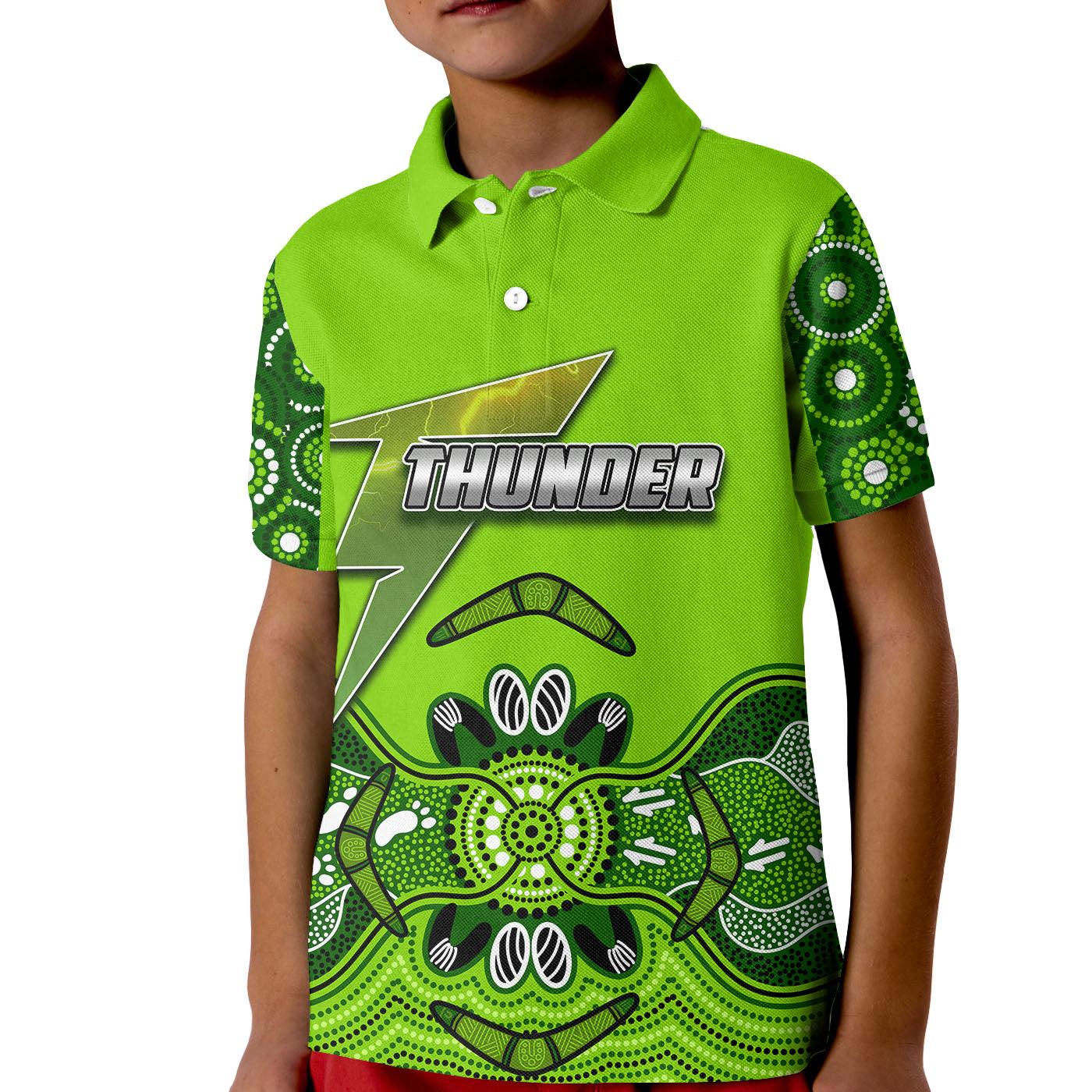 (Custom Personalised And Number) Sydney Thunder Cricket Aboriginal Vibe Polo Shirt KID