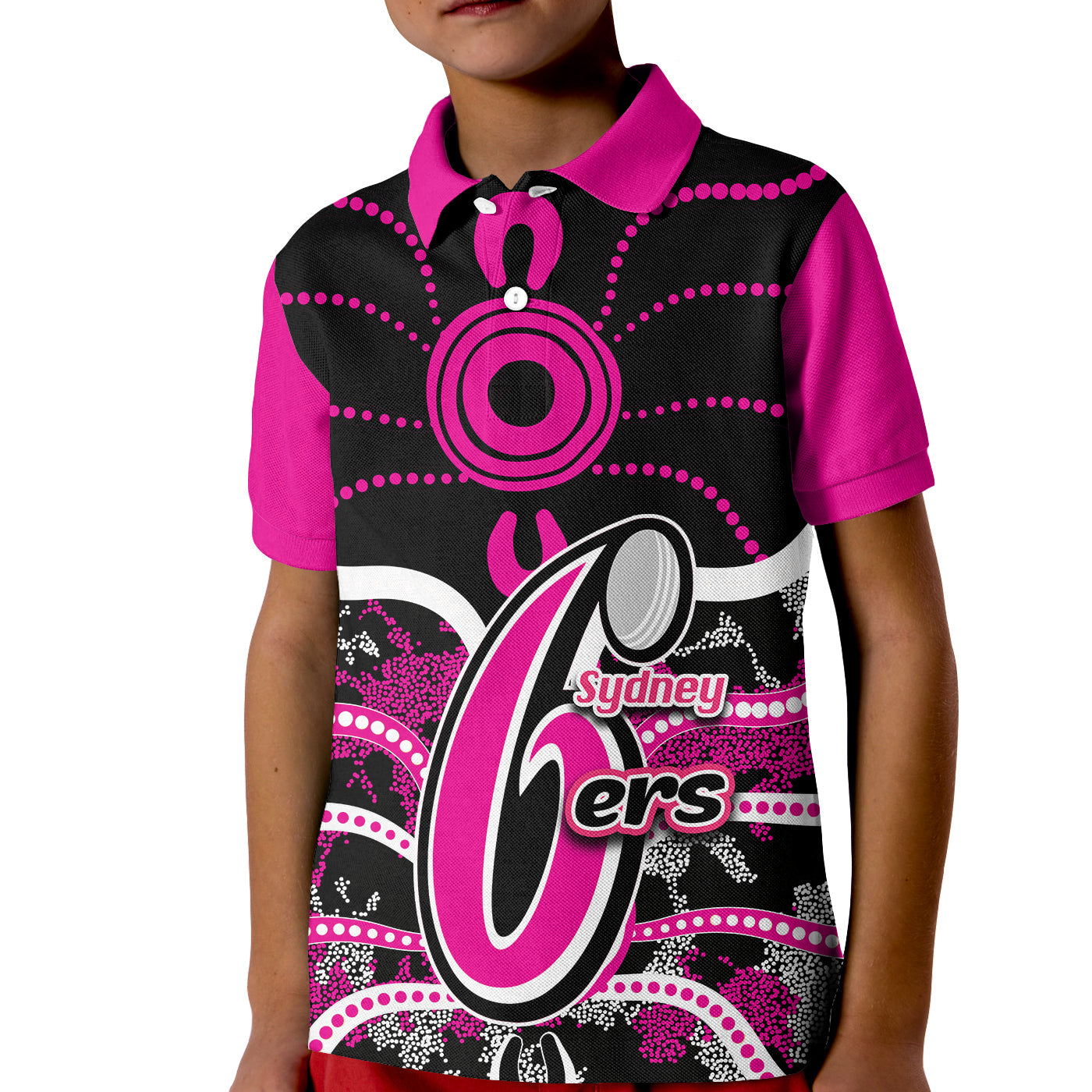 (Custom Personalised And Number) Sydney Sixers Polo shirt KID Cricket Dot Aboriginal