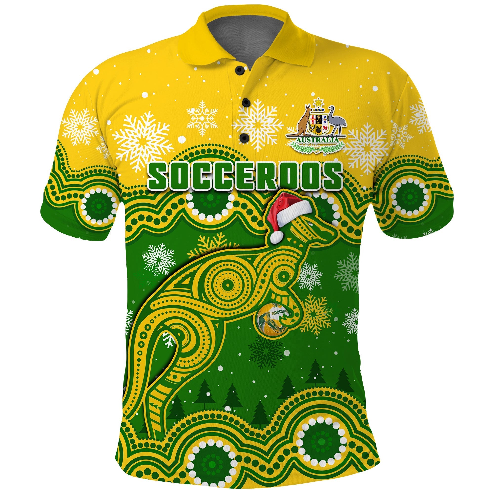 custom-personalised-australia-soccer-christmas-polo-shirt-socceroos-indigenous-kangaroo