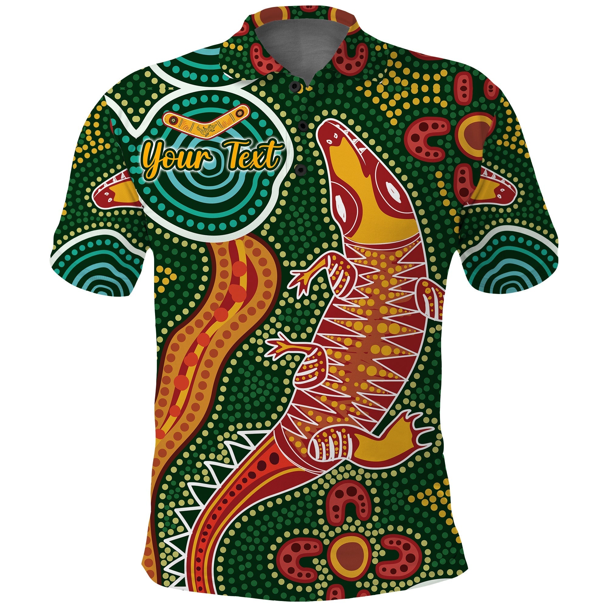 custom-personalised-aboriginal-art-crocodile-polo-shirt-you-are-number-one