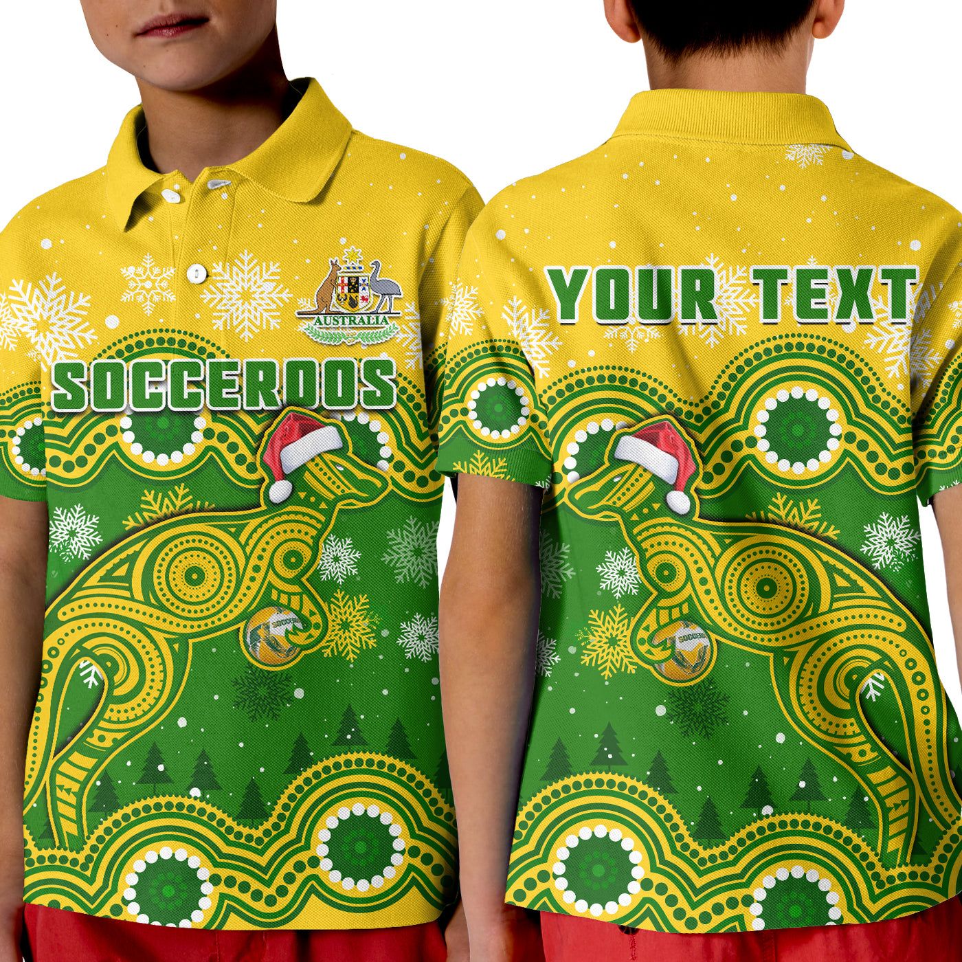 custom-personalised-australia-soccer-christmas-polo-shirt-kid-socceroos-indigenous-kangaroo