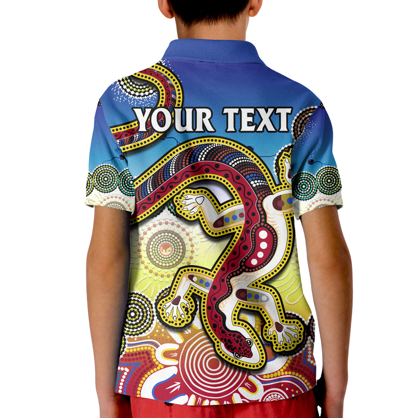 custom-personalised-australia-polo-shirt-kid-indigenous-red-lizard-love-aussie-artsy