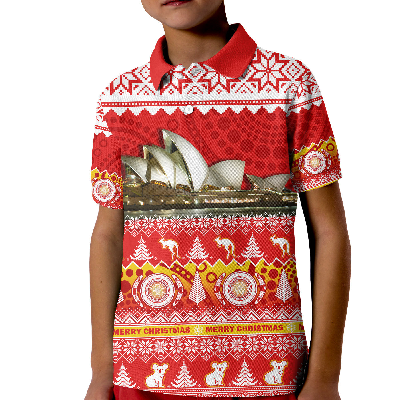 custom-personalised-australia-polo-shirt-kid-sydney-opera-house-aboriginal-art-merry-christmas
