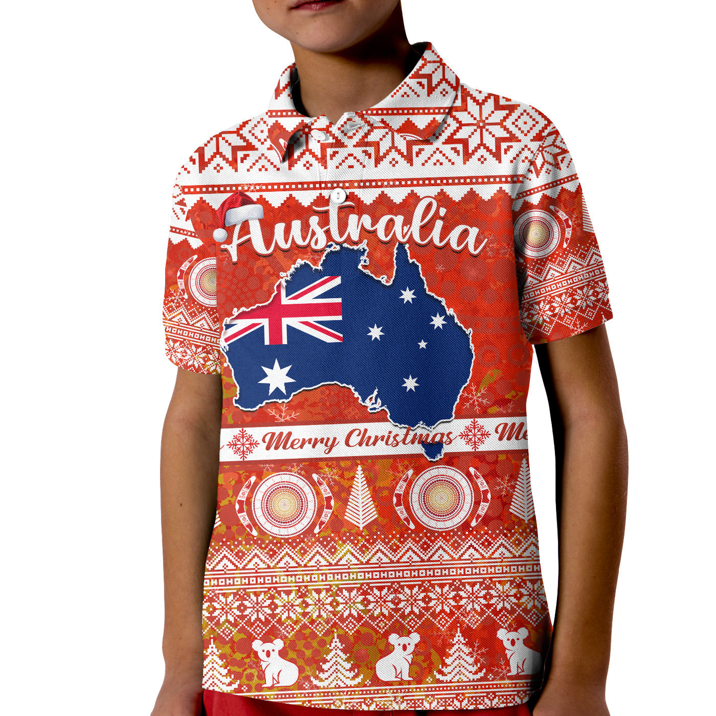 custom-personalised-australia-polo-shirt-kid-australian-map-aboriginal-painting-merry-christmas