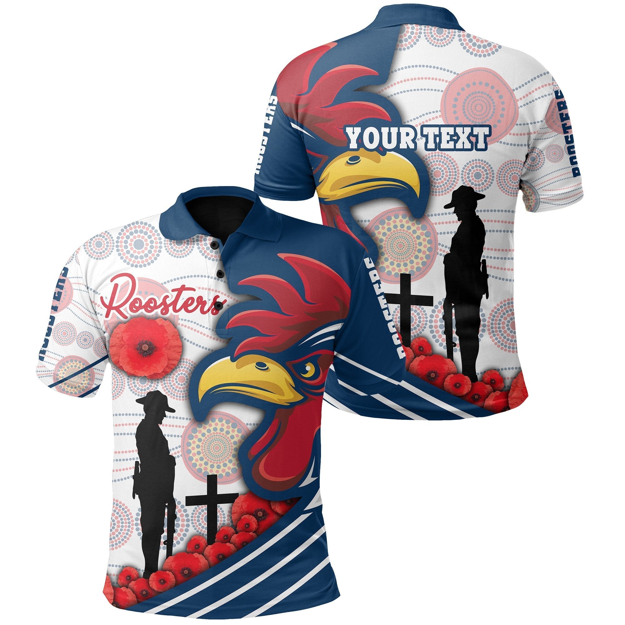 custom-personalised-australia-roosters-polo-shirt-anzac-day-three-tiles-style