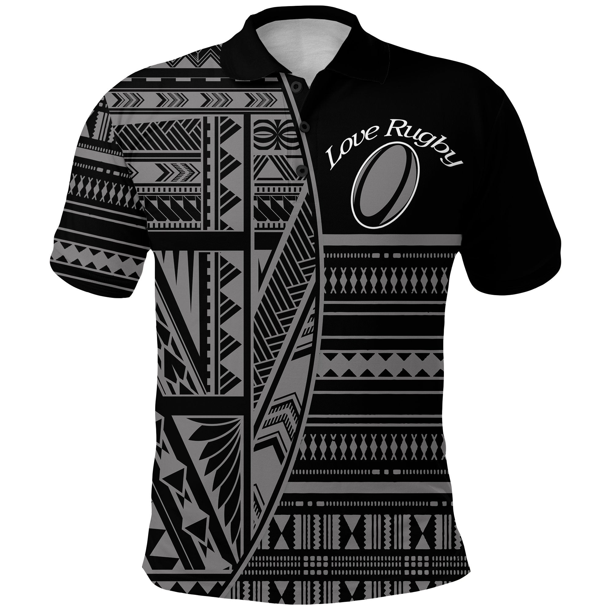 custom-personalised-polynesian-rugby-polo-shirt-with-love-style-gray-custom-text-and-number