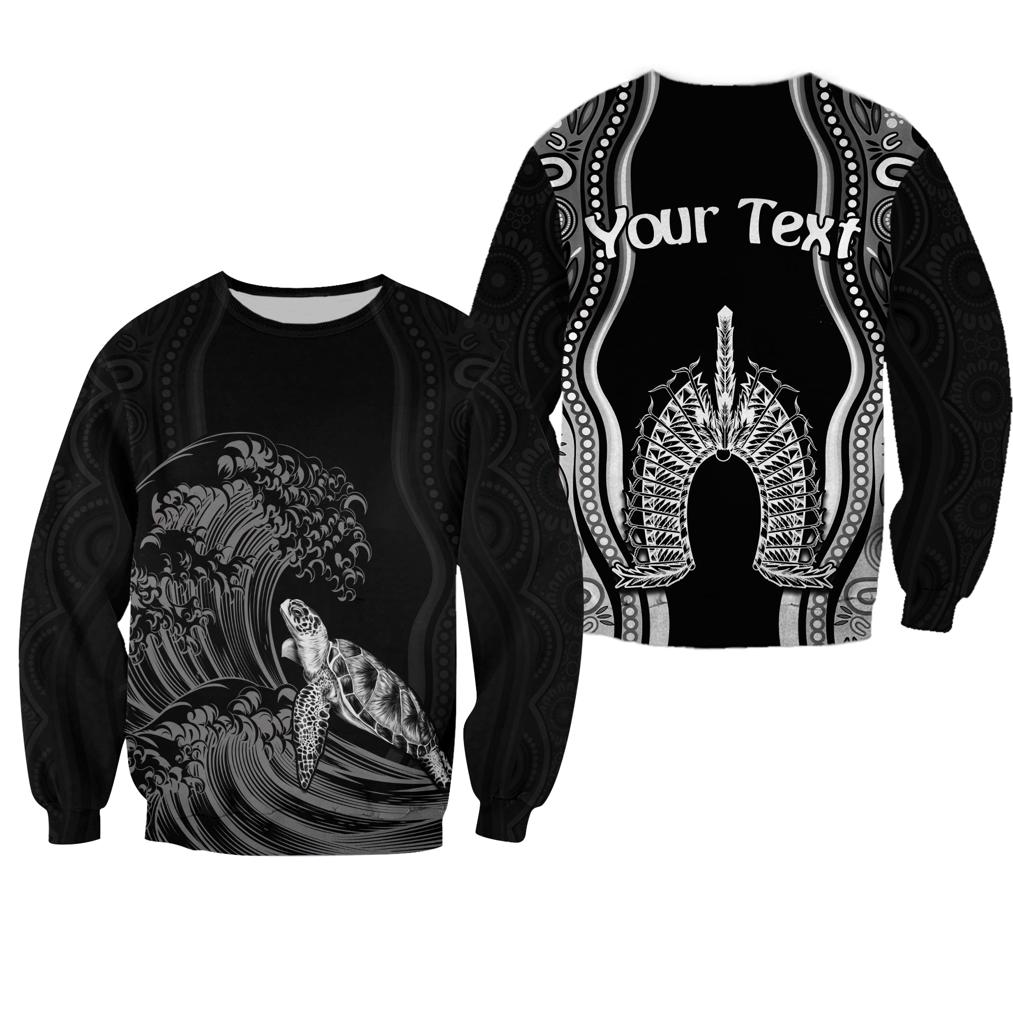 custom-personalised-torres-strait-islands-sweatshirt-the-dhari-mix-aboriginal-turtle-version-black-lt13