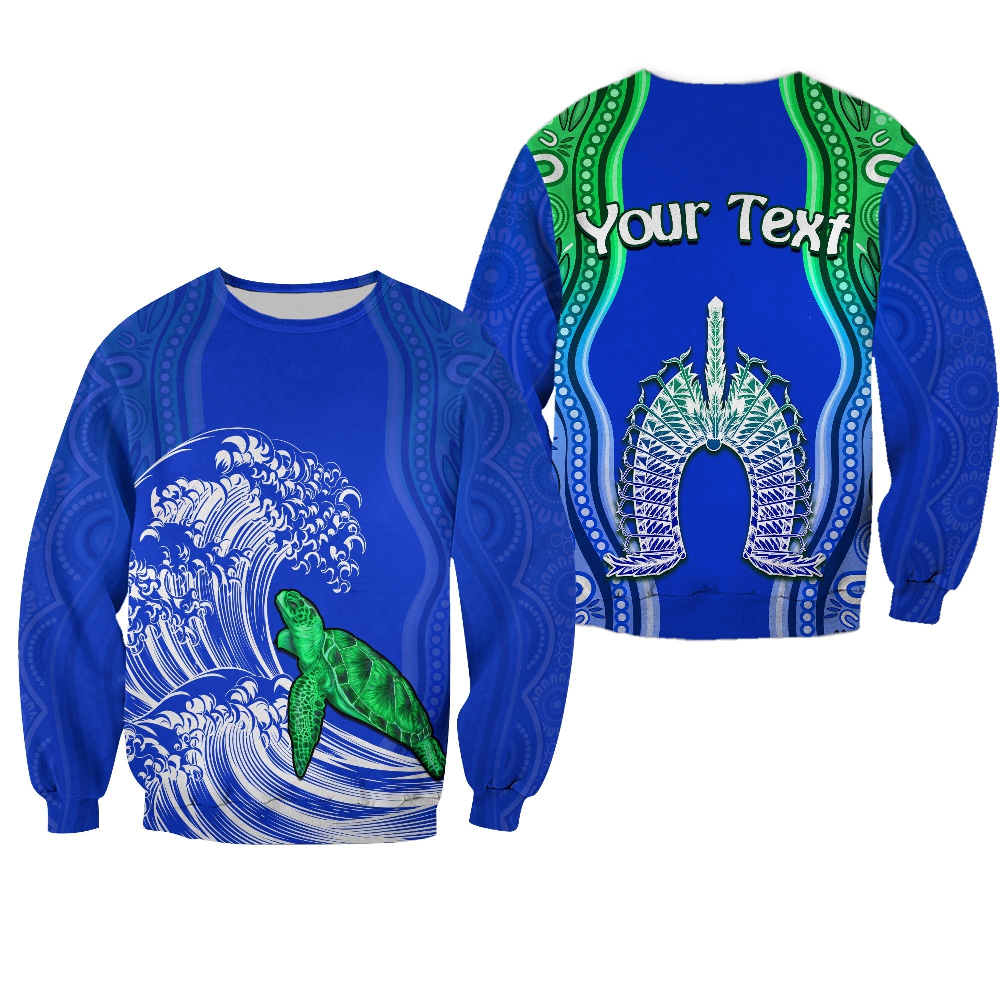 custom-personalised-torres-strait-islands-sweatshirt-the-dhari-mix-aboriginal-turtle-version-blue-lt13