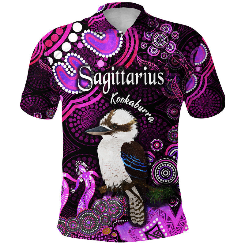 custom-personalised-australian-astrology-polo-shirt-sagittarius-kookaburra-zodiac-aboriginal-vibes-pink