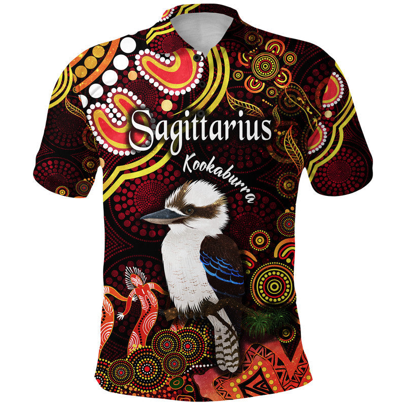 custom-personalised-australian-astrology-polo-shirt-sagittarius-kookaburra-zodiac-aboriginal-vibes-red