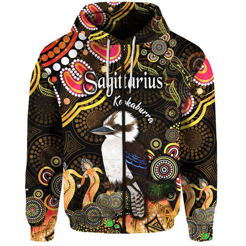 custom-personalised-australian-astrology-zip-up-and-pullover-hoodie-sagittarius-kookaburra-zodiac-aboriginal-vibes-gold