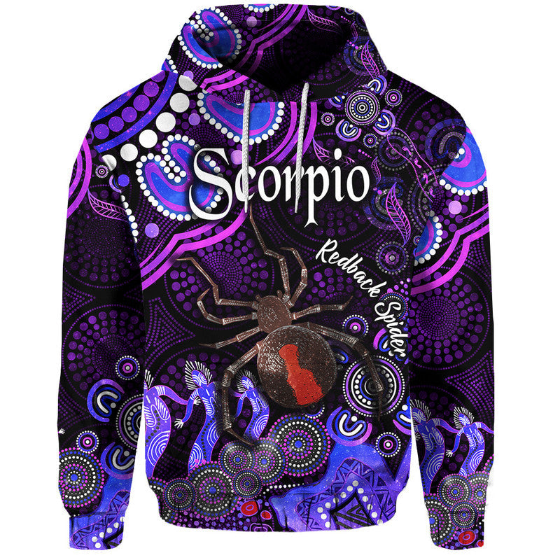 custom-personalised-australian-astrology-zip-up-and-pullover-hoodie-scorpio-redback-spider-zodiac-aboriginal-vibes-purple