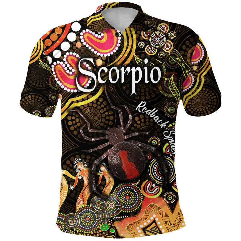 custom-personalised-australian-astrology-polo-shirt-scorpio-redback-spider-zodiac-aboriginal-vibes-gold