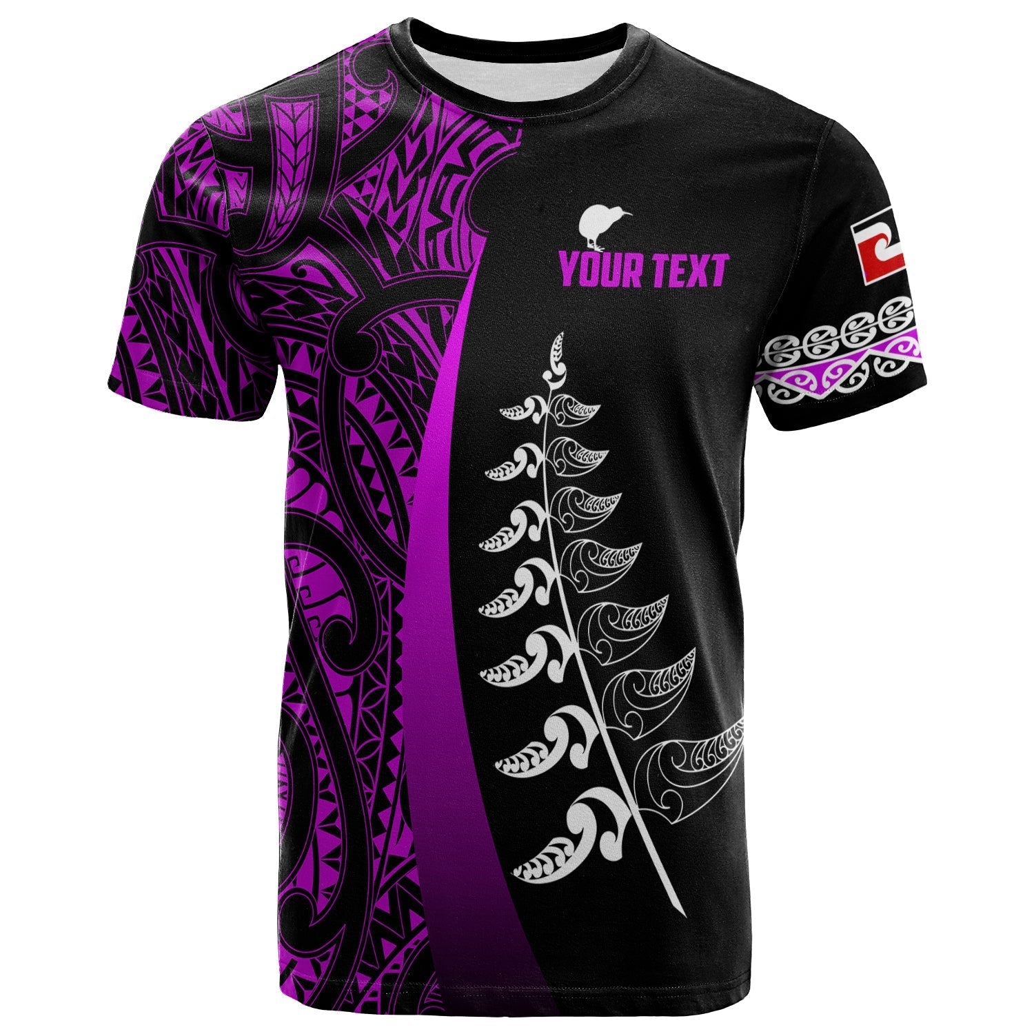 custom-personalised-waitangi-day-t-shirt-maori-mix-fern-style-purple-lt13