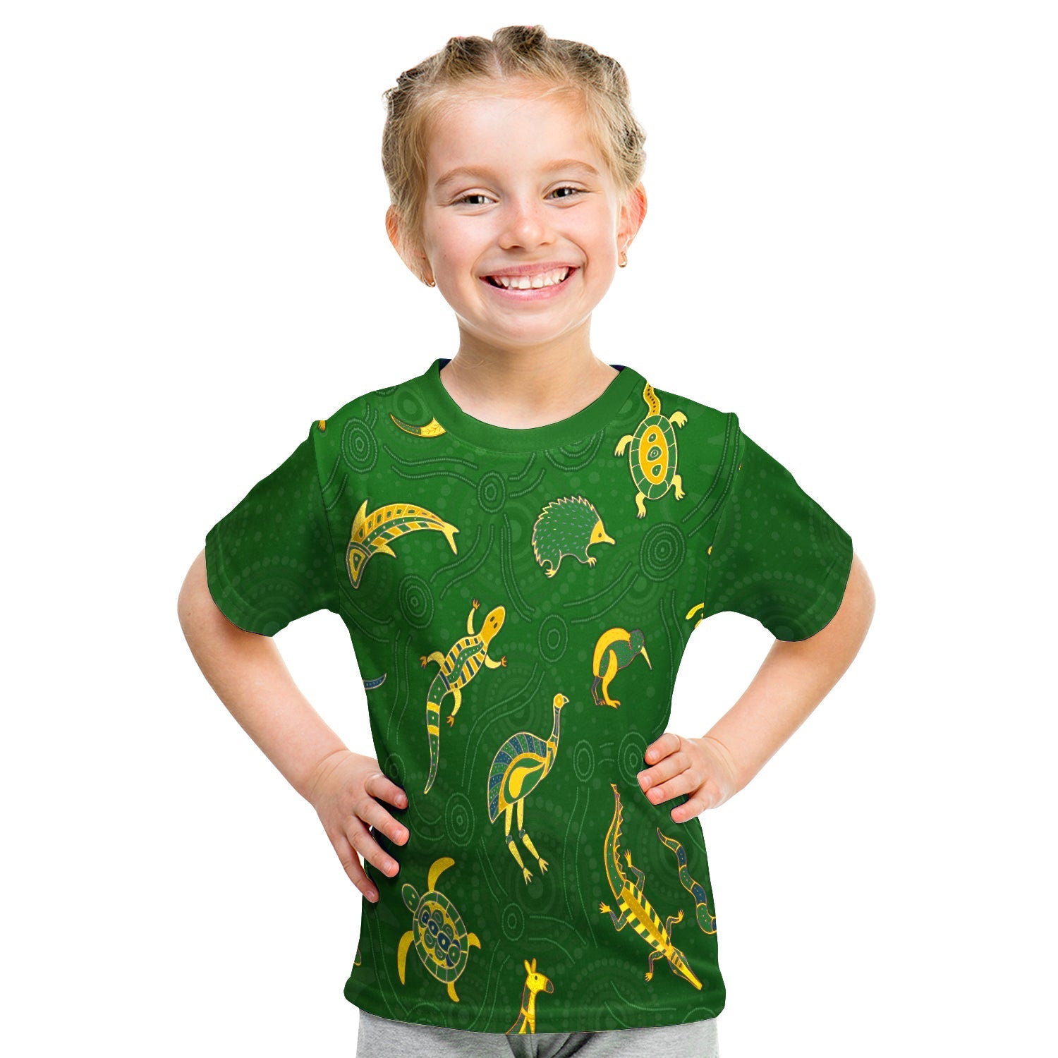 custom-personalised-aboriginal-art-t-shirt-kid-animals-australia-version-green-lt13