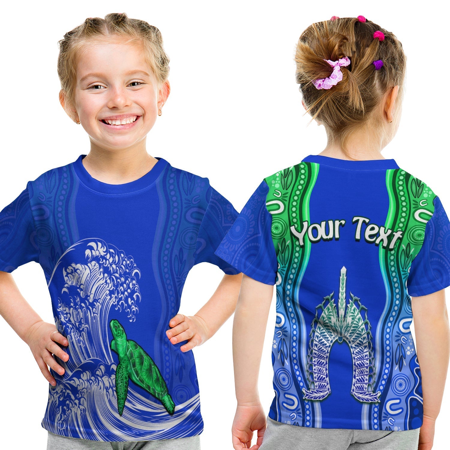 custom-personalised-torres-strait-islands-t-shirt-kid-the-dhari-mix-aboriginal-turtle-version-blue-lt13