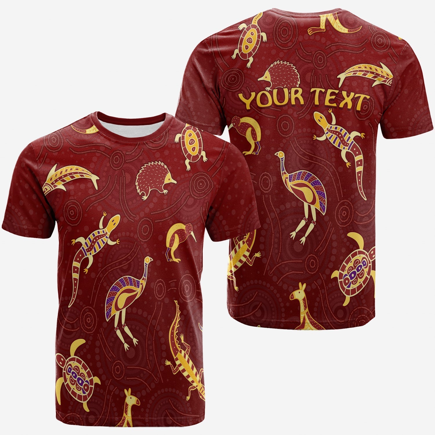 custom-personalised-aboriginal-art-t-shirt-animals-australia-version-maroon-lt13