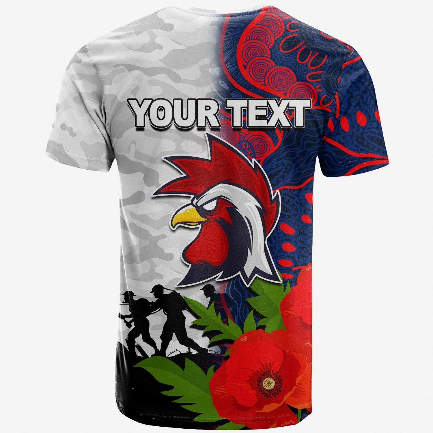 custom-personalised-roosters-anzac-day-aboriginal-mix-army-patterns-t-shirt-lt6