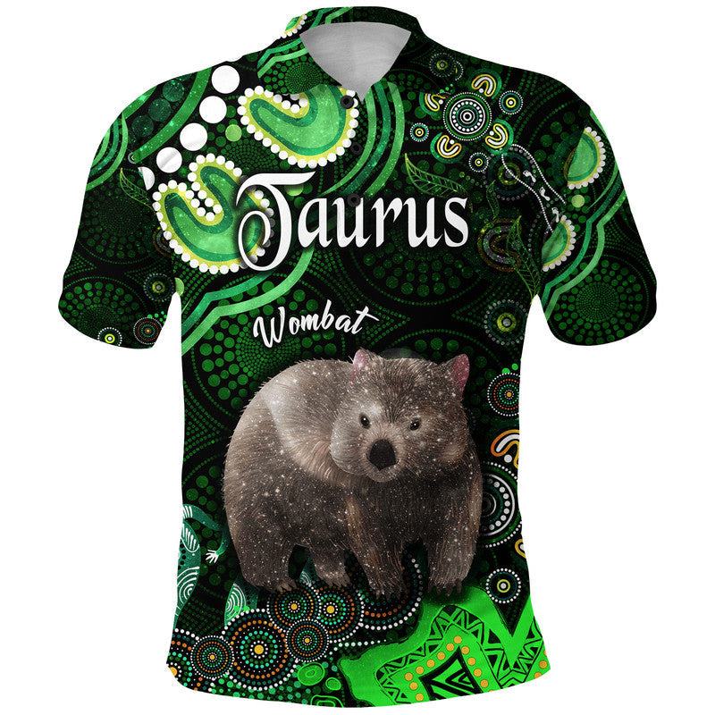 custom-personalised-australian-astrology-polo-shirt-taurus-wombat-zodiac-aboriginal-vibes-green