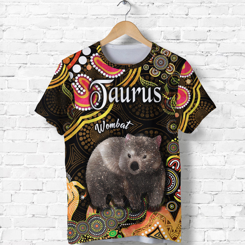 custom-personalised-australian-astrology-t-shirt-taurus-wombat-zodiac-aboriginal-vibes-gold