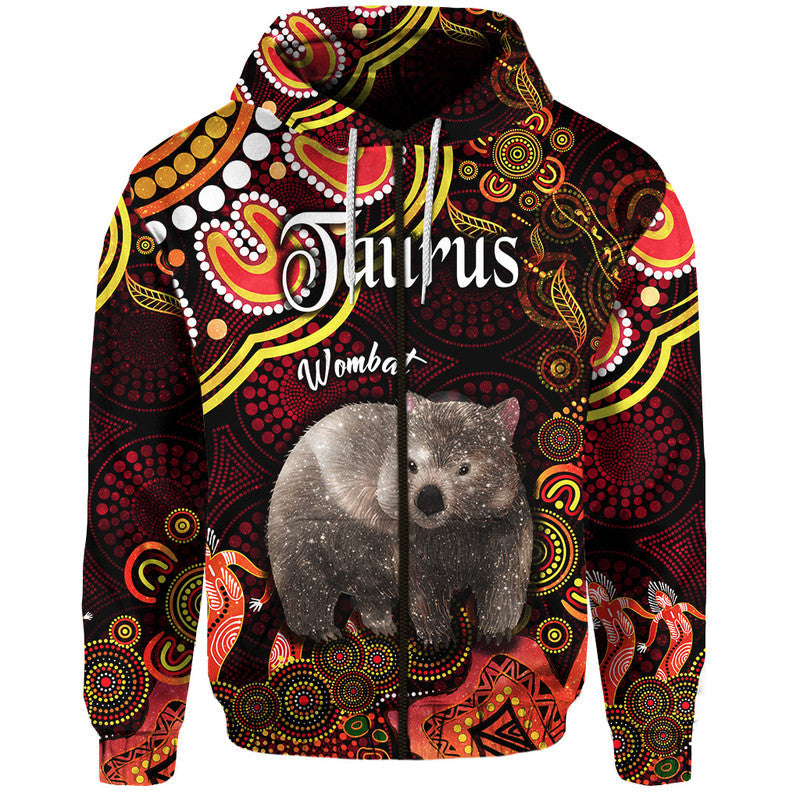 custom-personalised-australian-astrology-zip-up-and-pullover-hoodie-taurus-wombat-zodiac-aboriginal-vibes-red