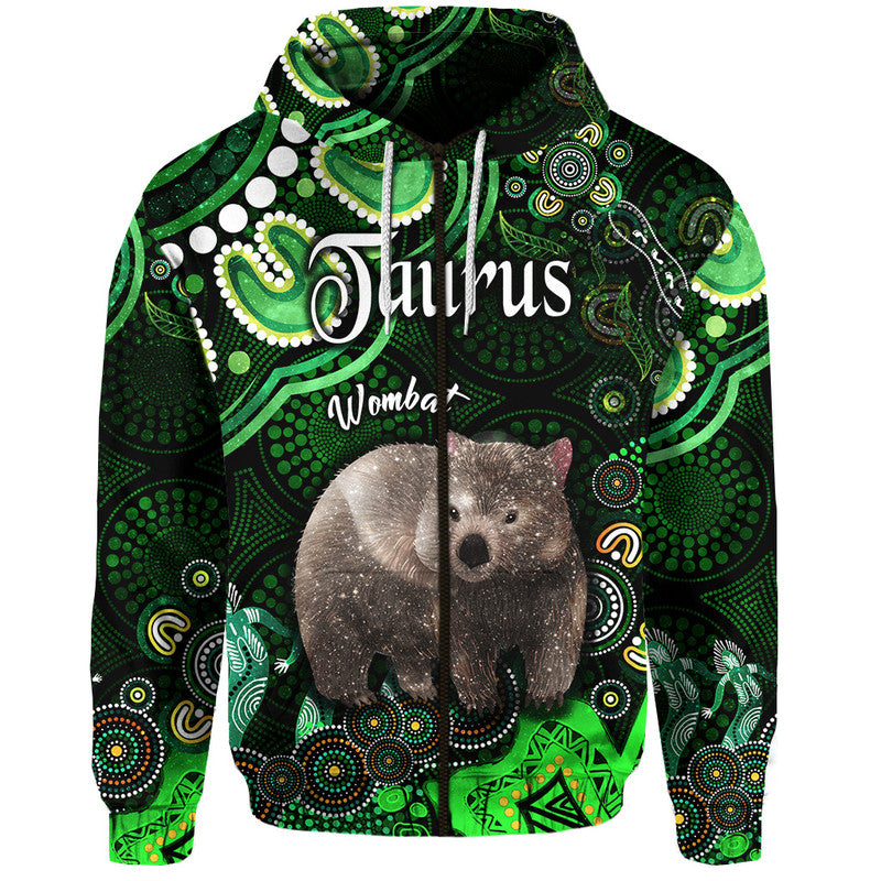 custom-personalised-australian-astrology-zip-up-and-pullover-hoodie-taurus-wombat-zodiac-aboriginal-vibes-green